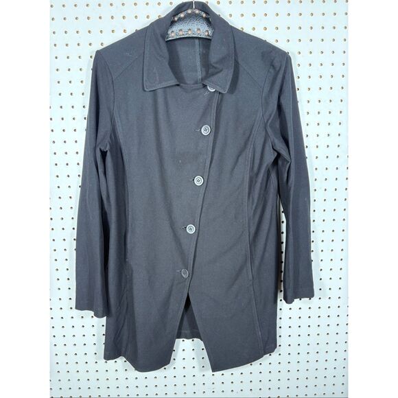 Eileen Fisher Avantgarde Asymmetric Tailcoat Stretch Crepe Black Jacket size S - Picture 1 of 4